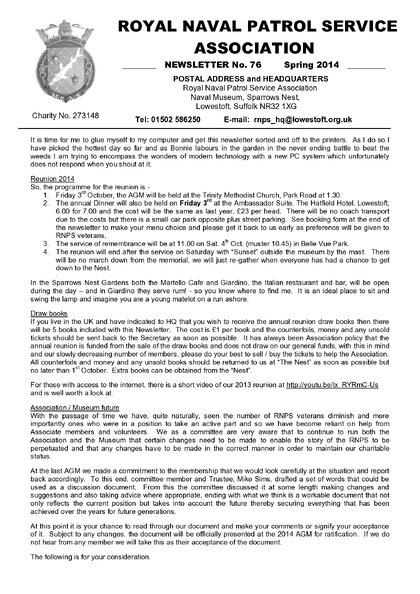 Preview of newsletter 76 spring 2014