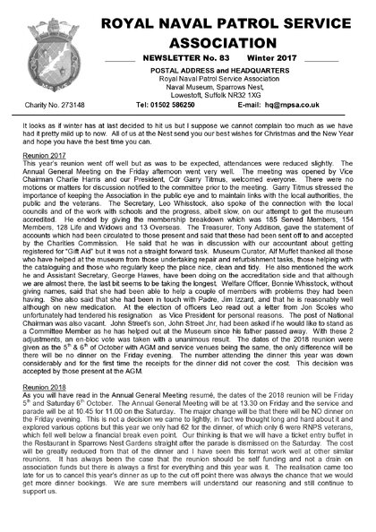 Preview of newsletter 83 winter 2017